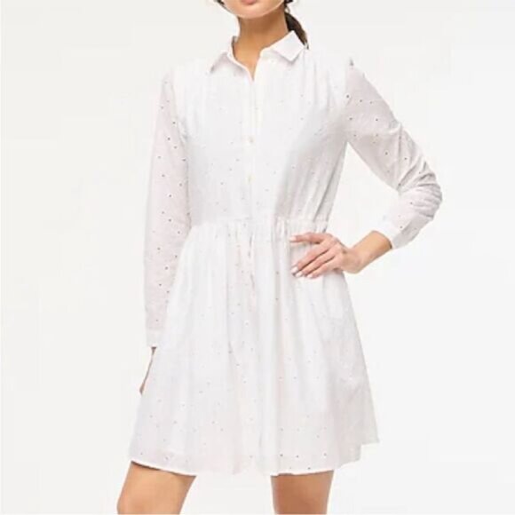 J.crew factory white eyelet button down mini dress size 6 - Picture 2 of 5